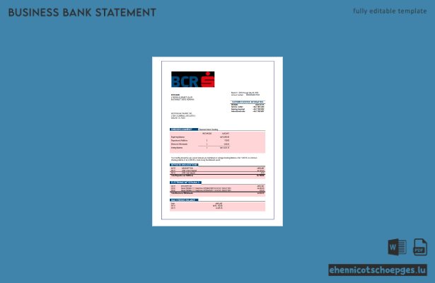 BCR Bank Firmenkontoauszug (Word- und PDF-Beispiel)